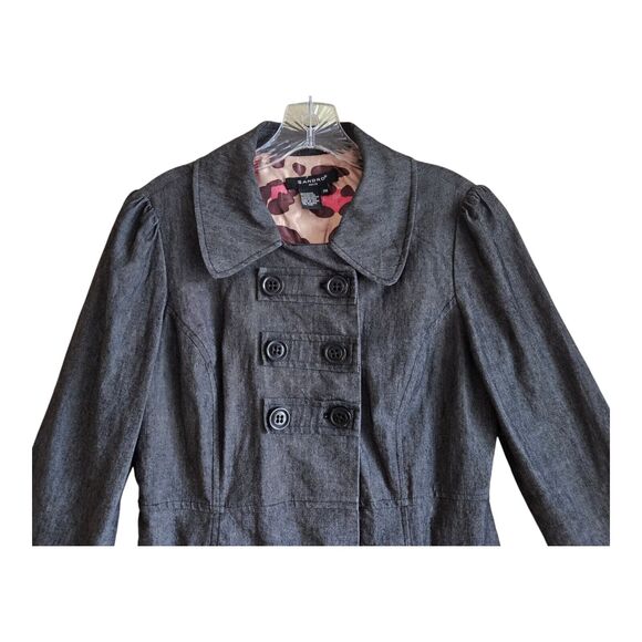 SANDRO Women Petite M PM Blazer Jacket Double Breasted Buttons Charcoal Denim 38 - Picture 2 of 7